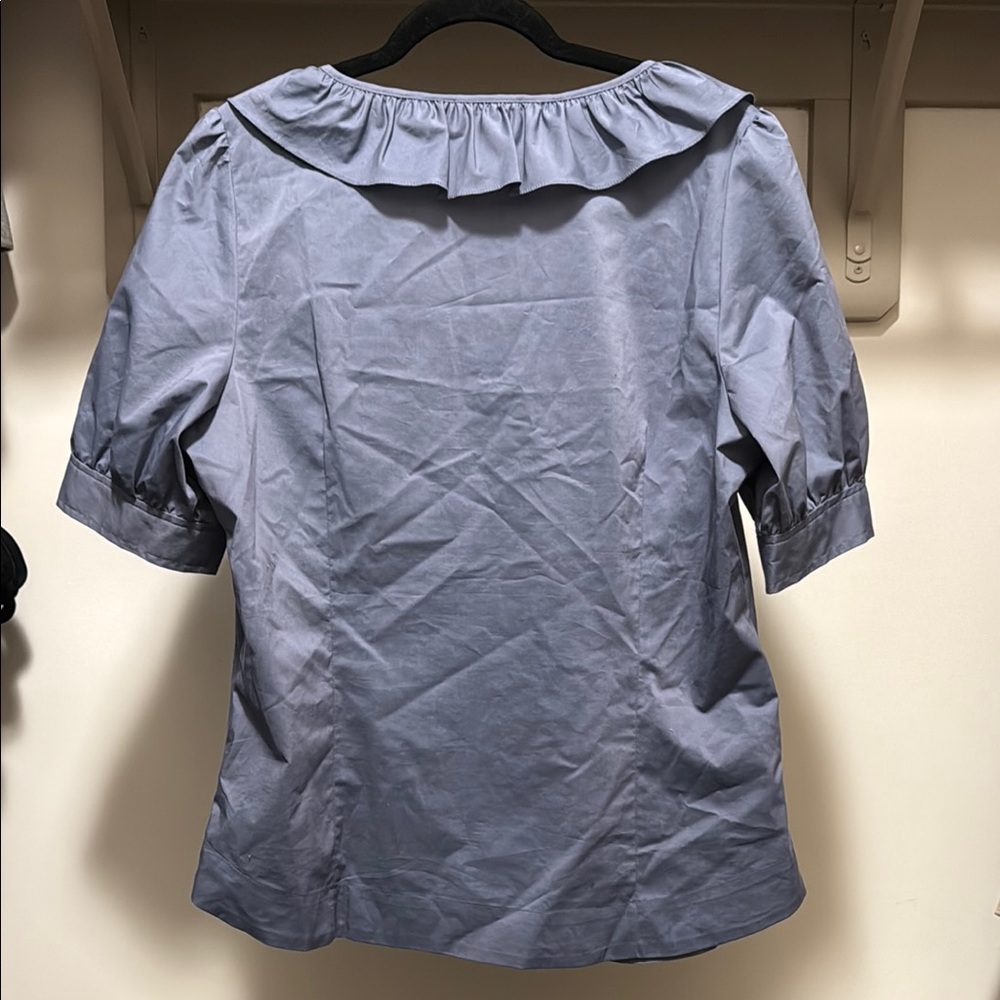 LOFT Blue Ruffled Bib Collar Blouse - Picture 2 of 3